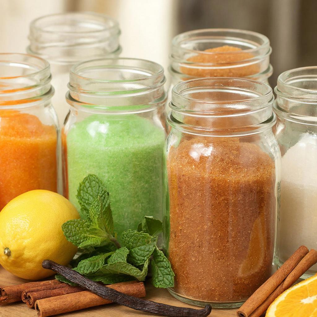 Ароматизированный сахар Ароматизированный сахар: цитрусовый, мятный, коричный и пряный в стеклянных банках