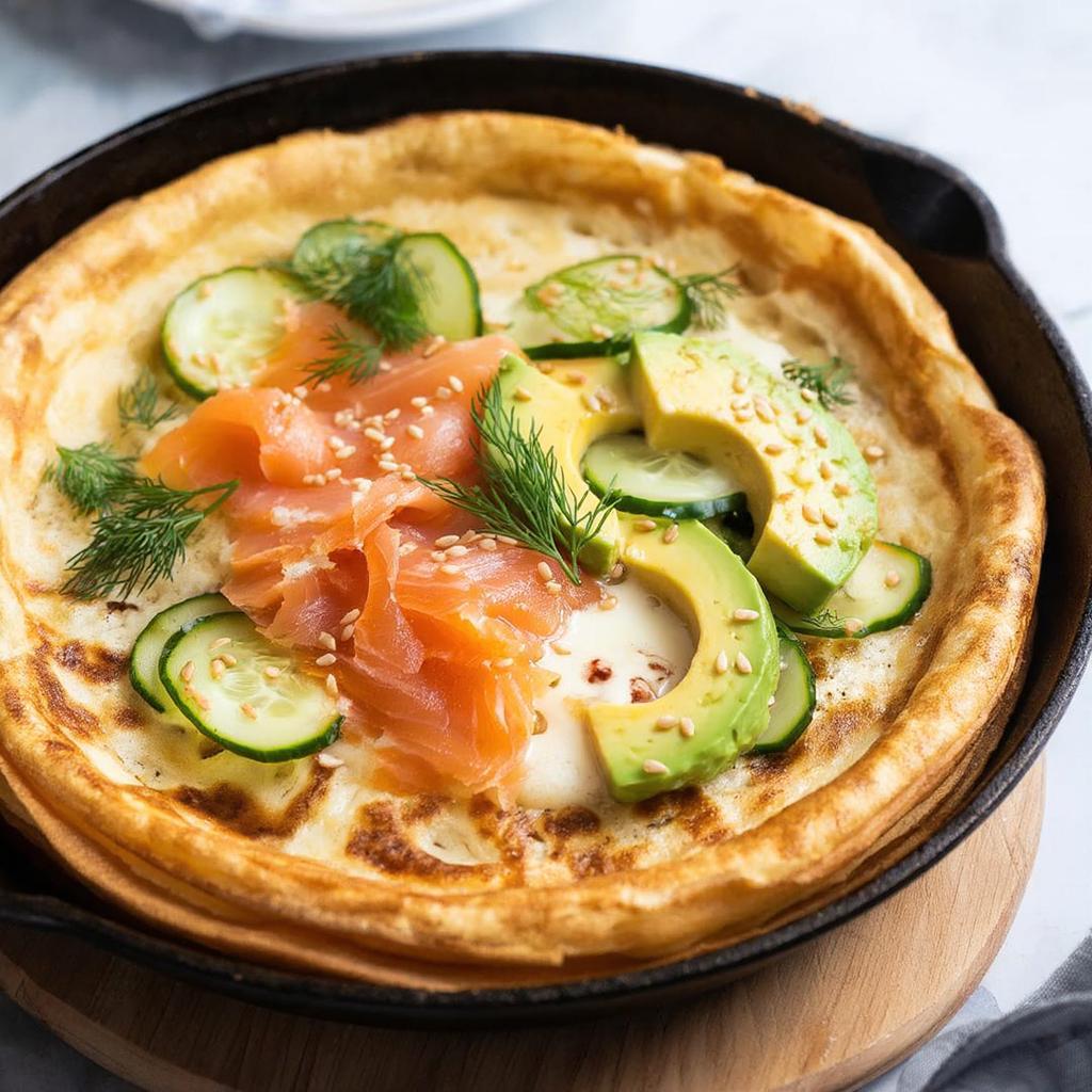 Голландский блин с лососем и яйцом в духовке Голландский блин в духовке с копченым лососем