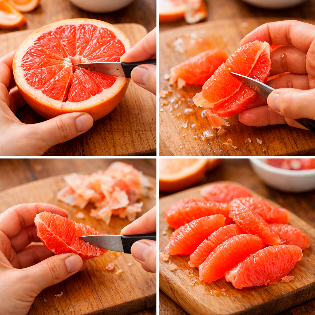 Подготовка грейпфрута для салата с крабом Как вырезать филе грейпфрута для салата