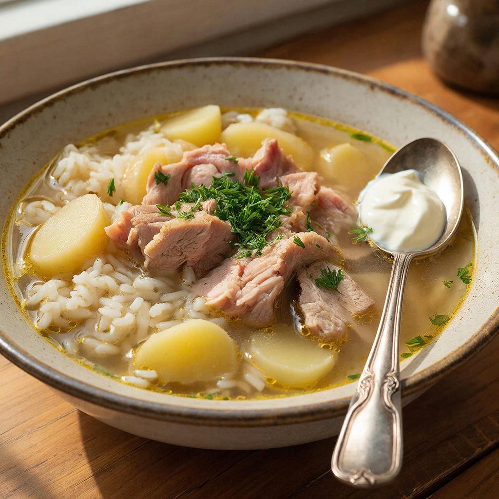 Рассольник с маринованными огурцами и рисом рецепт Рассольник с маринованными огурцами и рисом в тарелке