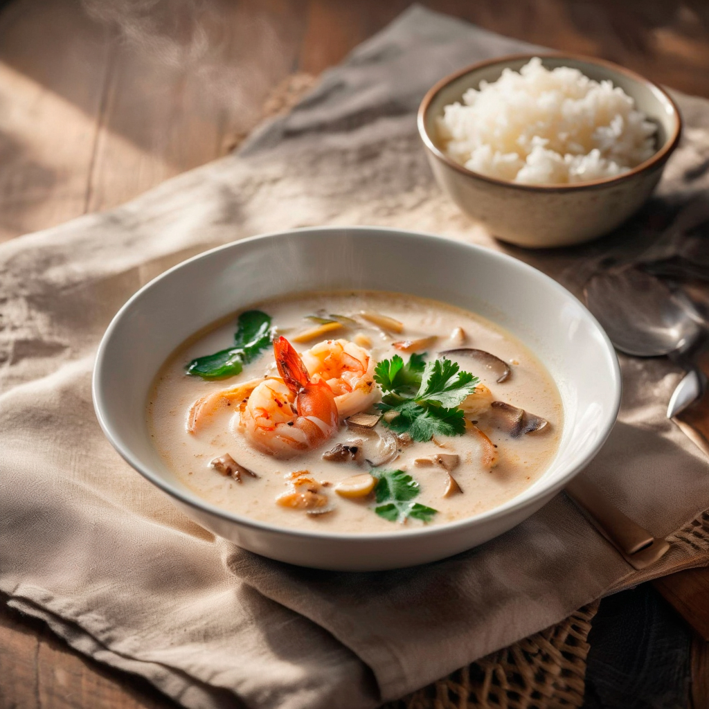 Как подавать суп том кха с креветками Подача супа том кха с рисом и зеленью