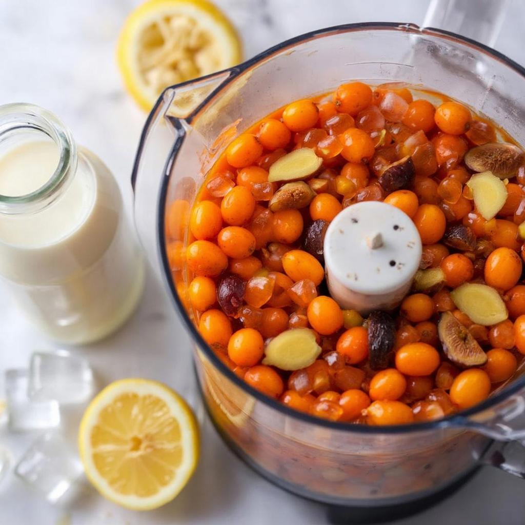 Приготовление смузи Энергия Приготовление смузи Энергия с облепихой, имбирем и финиками в блендере