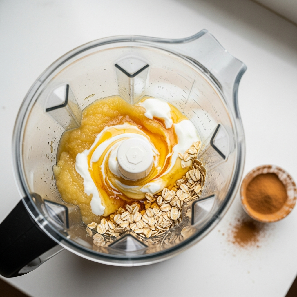 Приготовление смузи Легкость Приготовление смузи Легкость с овсяными хлопьями, йогуртом и яблочным пюре