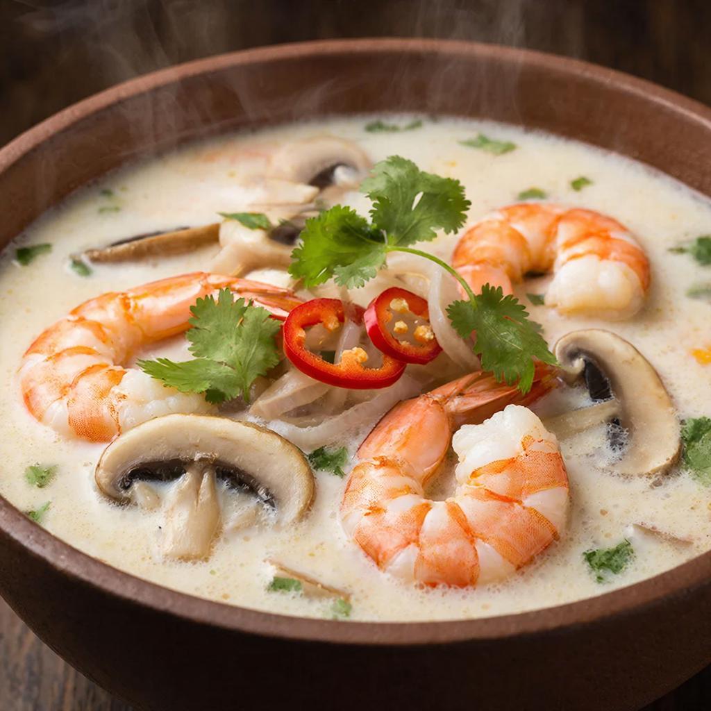 Тайский суп том кха с креветками рецепт Суп том кха с креветками в кокосовом бульоне