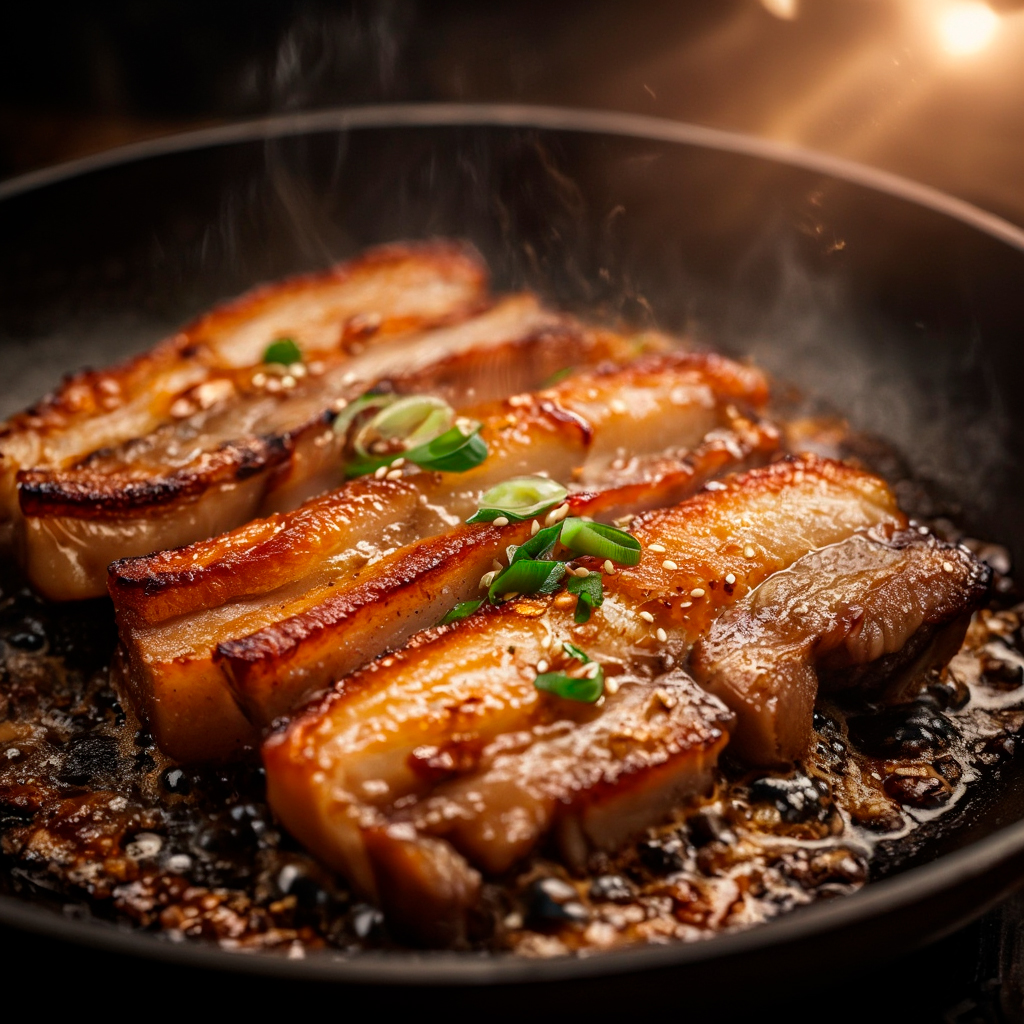 Обжаренная грудинка для гуа бао в соевой глазури