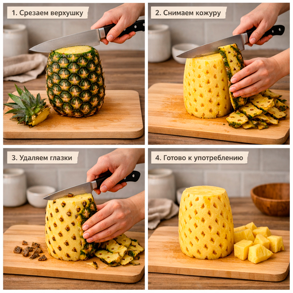 Очистка ананаса шаг за шагом как почистить ананас пошагово