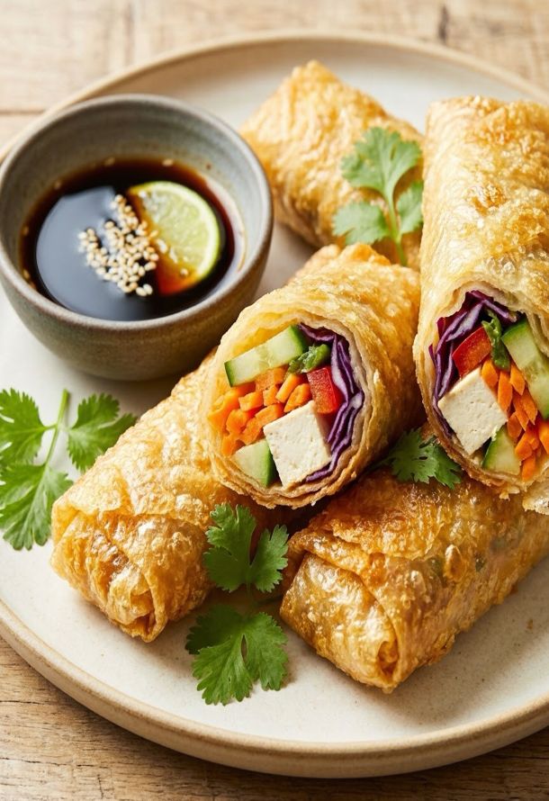 Хрустящие рисовые роллы с овощами и тофу