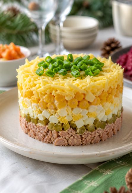 Салат с тунцом слоями для праздничного стола